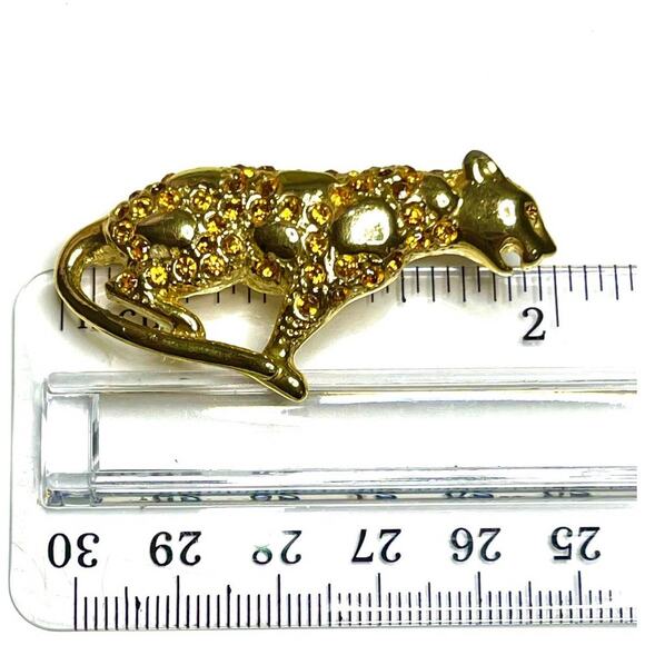 Brooch Amber Gold Leopard Cheetah Big Cat Vtg Estate Jewelry Pin O02 - Picture 4 of 4